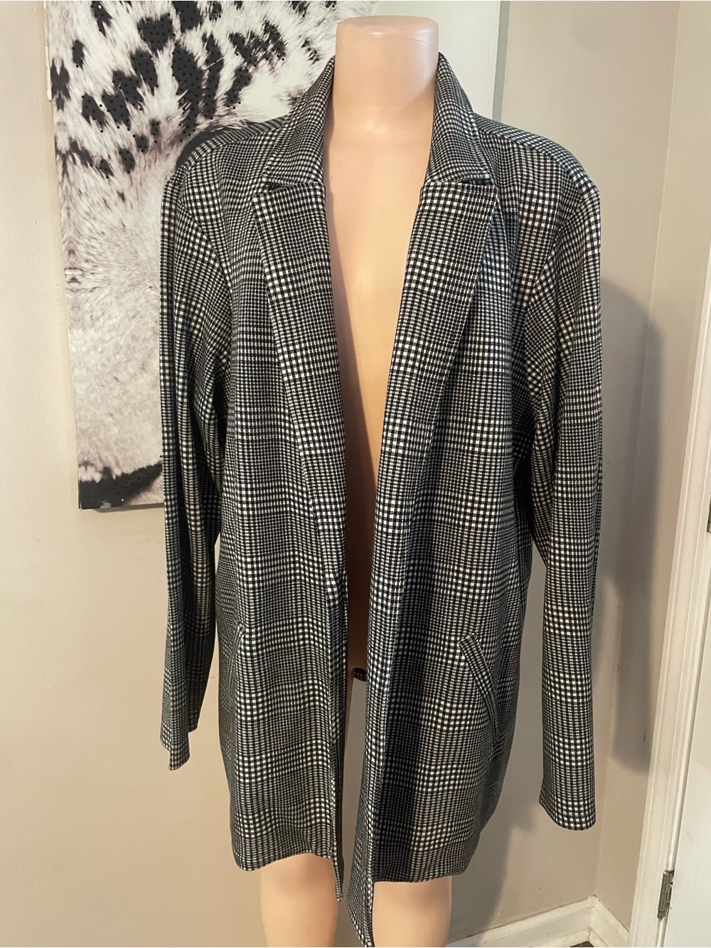 New Matty M stretch knit fabric boyfriend plaid blazer notch lapels coat 2x